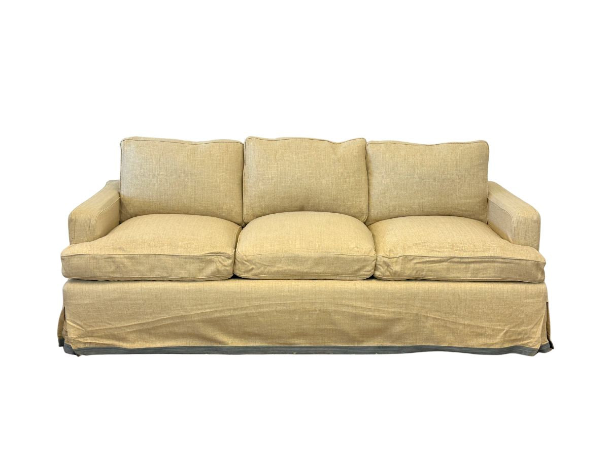 Custom Upholstered Down Slipcovered Sofa with Blue Tape Trim