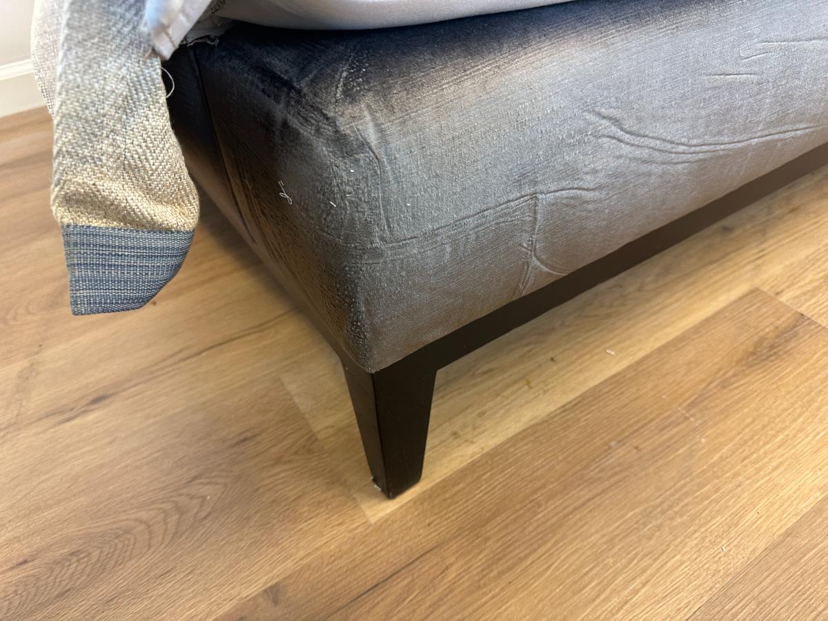 Custom Upholstered Down Slipcovered Sofa with Blue Tape Trim