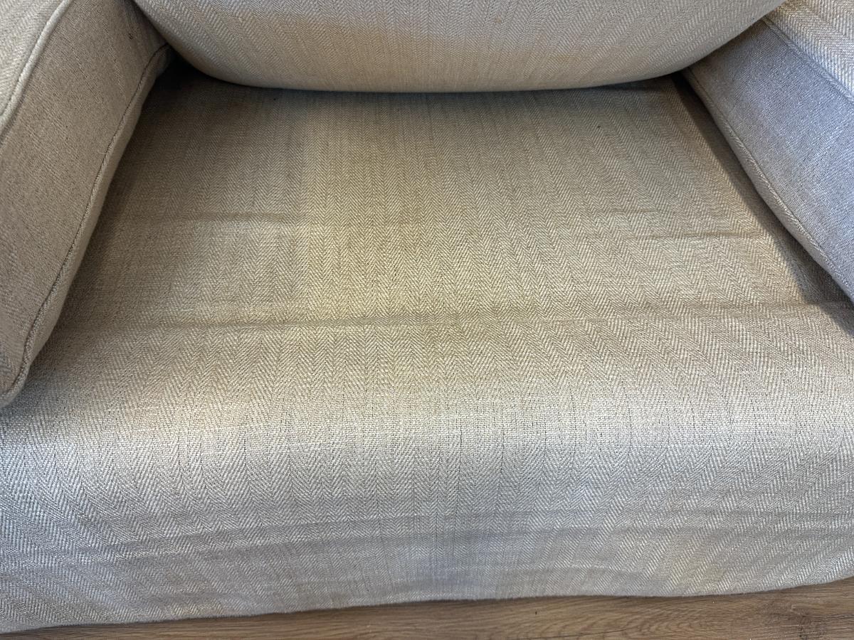 Custom Upholstered Down Slipcovered Sofa with Blue Tape Trim