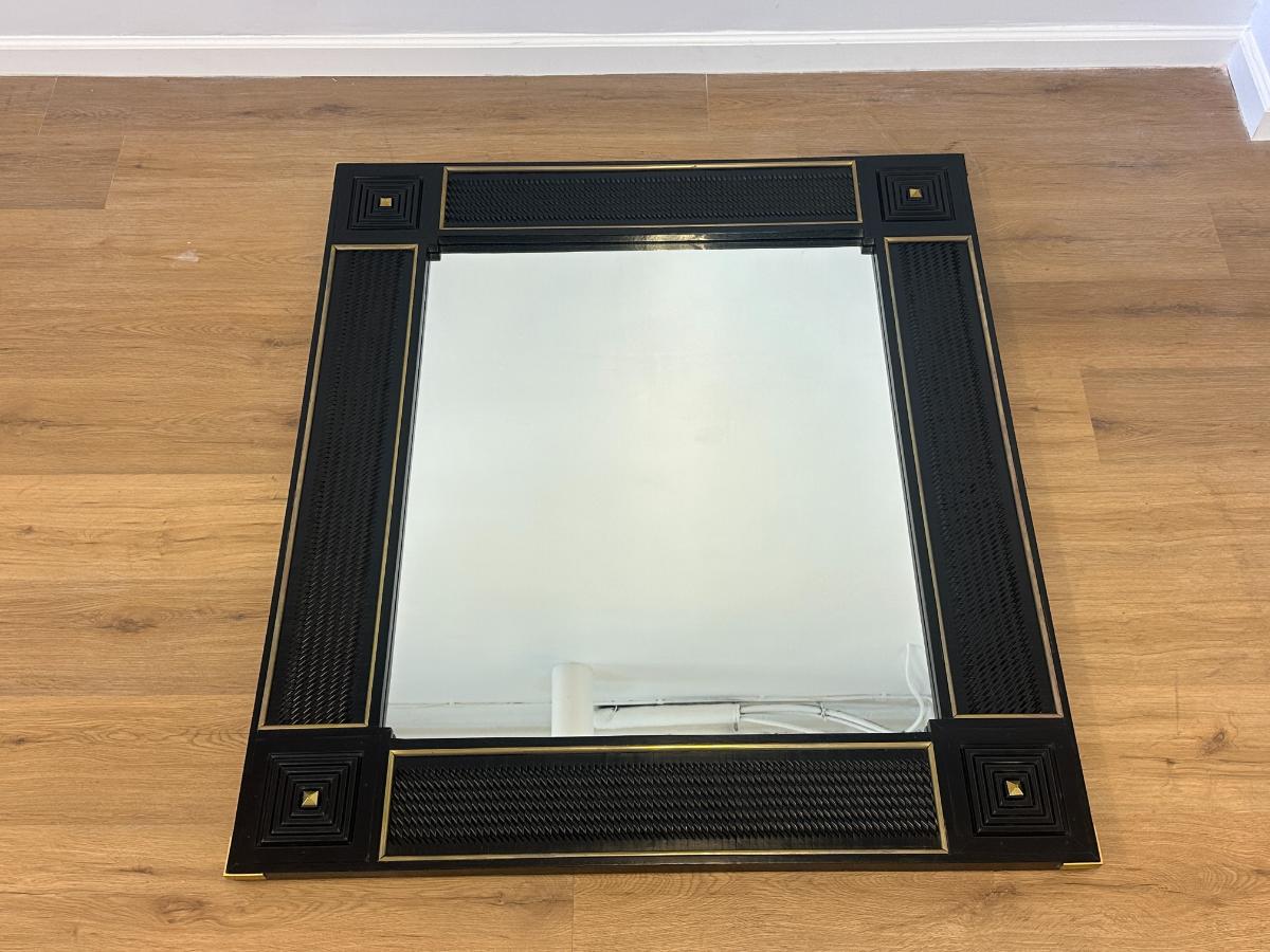 Vintage Ebonized Mirror with Brass Detail, 2 of 2