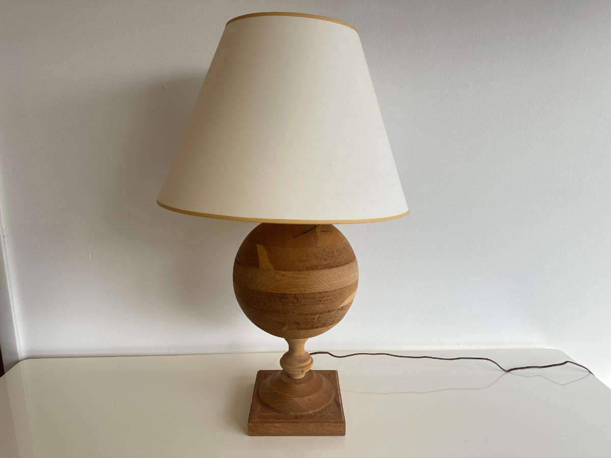 Turned Wood Globe Table Lamp