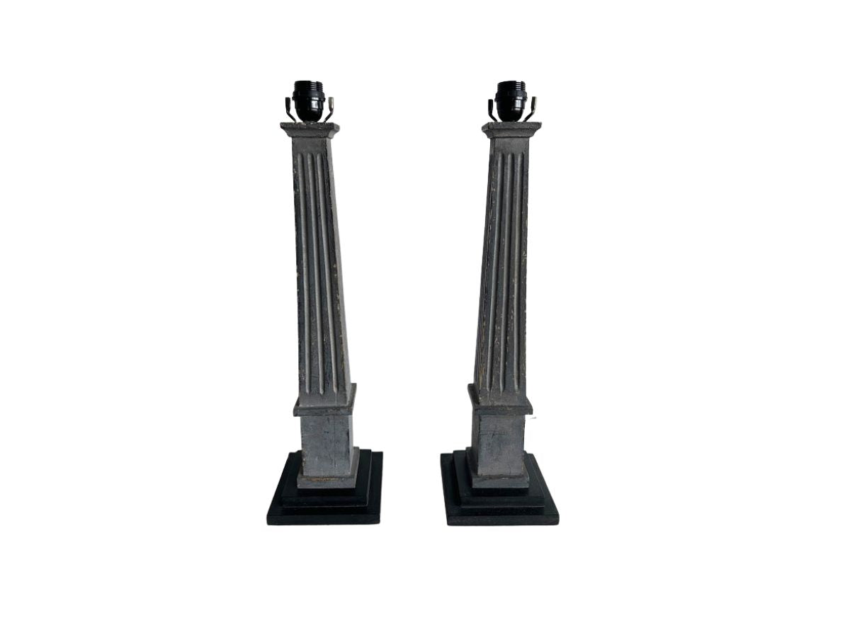 Painted Wood Column Table Lamps, Pair