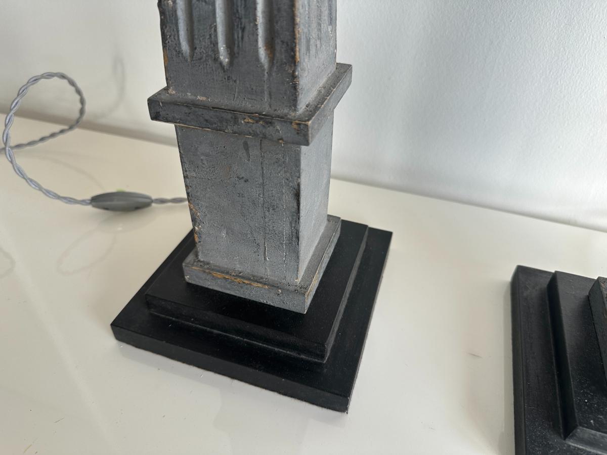 Painted Wood Column Table Lamps, Pair