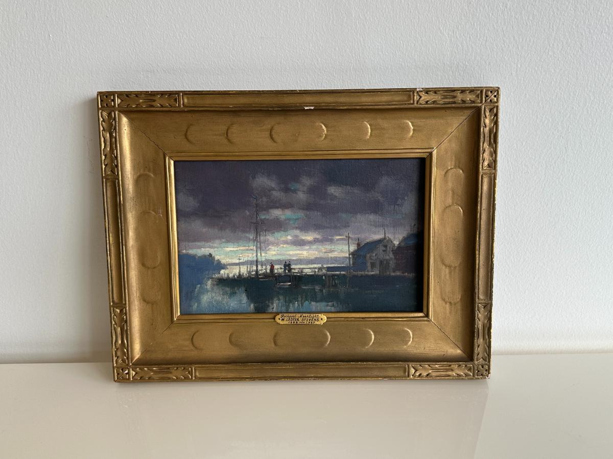 Framed Painting by William Lester Stevens "Rockport Moonlight"