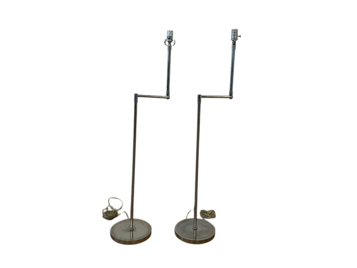 Visual Comfort Polished Nickel Swing Arm Floor Lamps, Pair