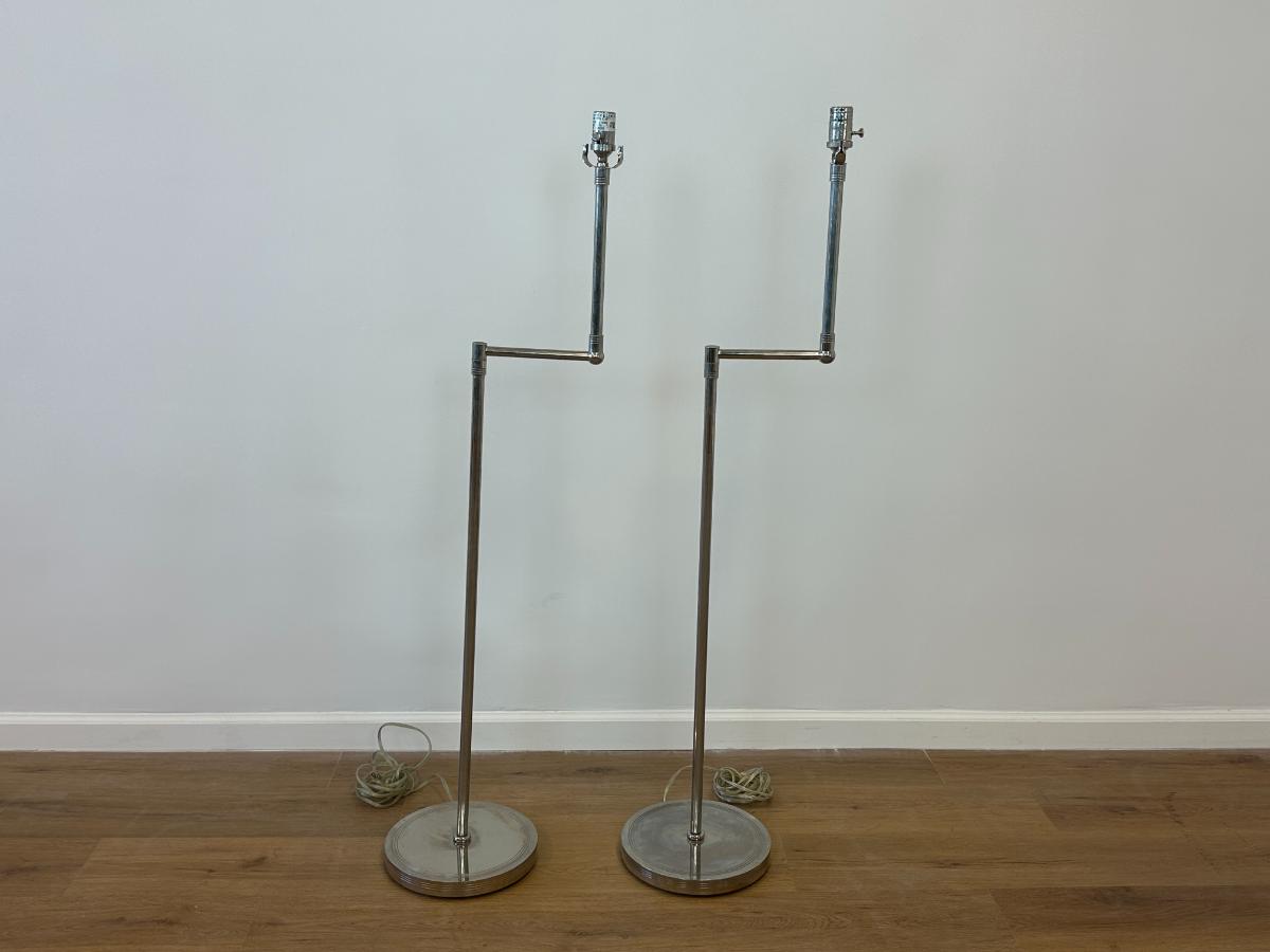 Visual Comfort Polished Nickel Swing Arm Floor Lamps, Pair
