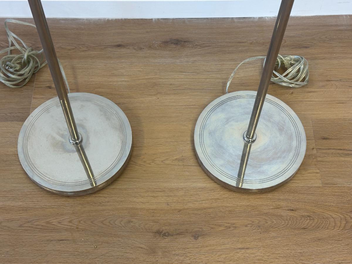 Visual Comfort Polished Nickel Swing Arm Floor Lamps, Pair