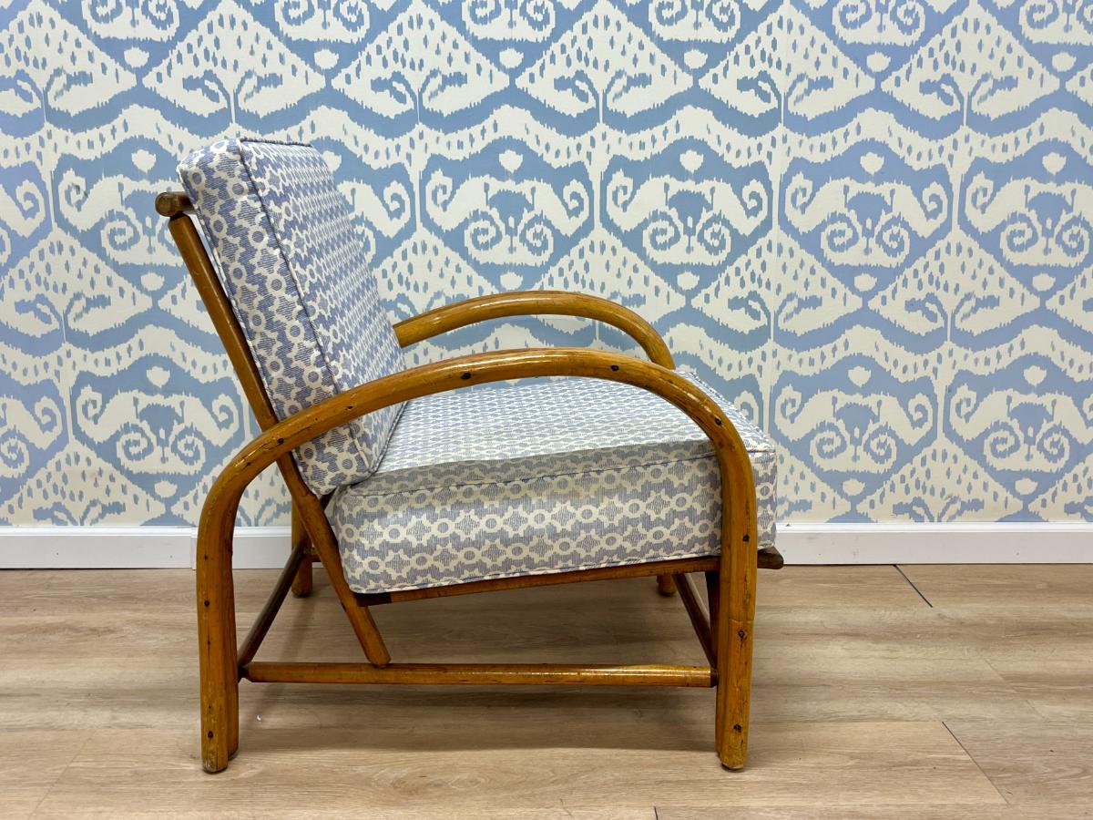Vintage Rattan Lounge Chair in Sister Parish Clara B
