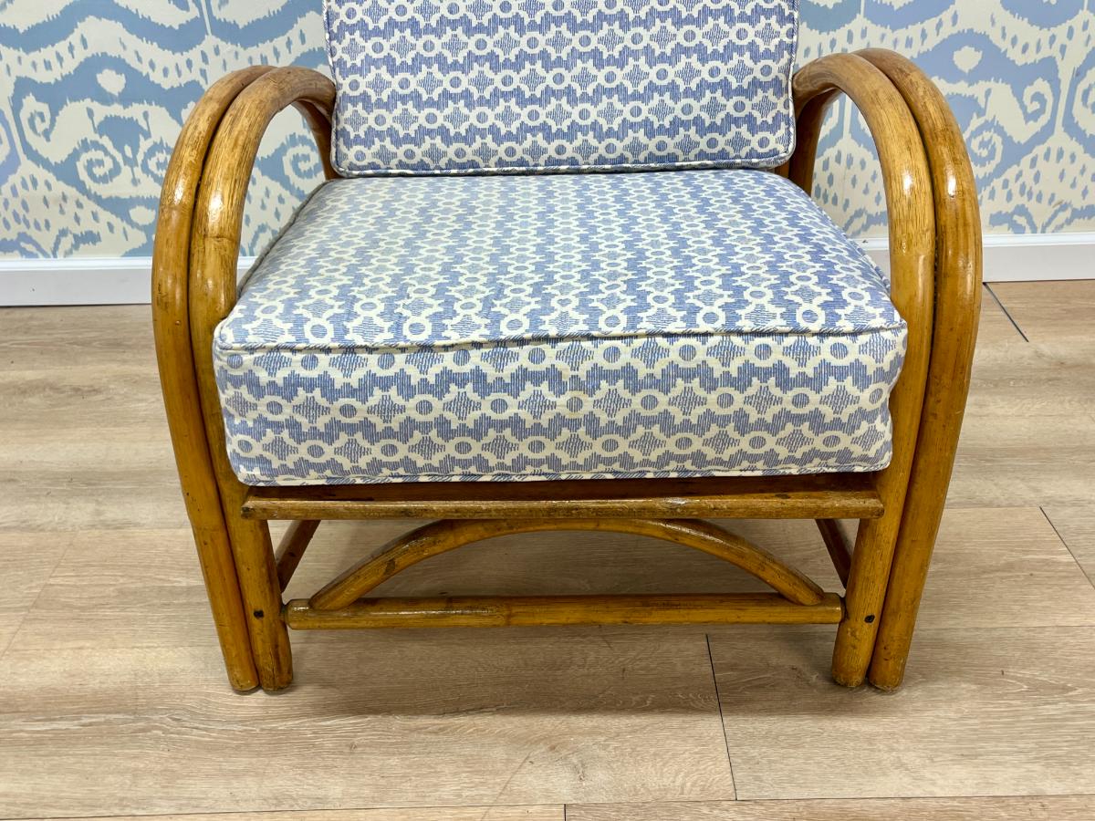 Vintage Rattan Lounge Chair in Sister Parish Clara B