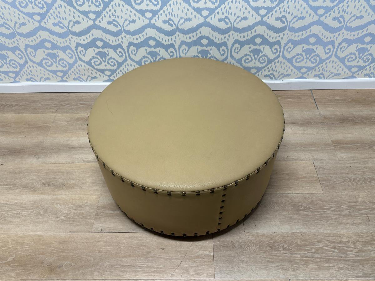 Drum Leather Ottoman with Nailhead Detail