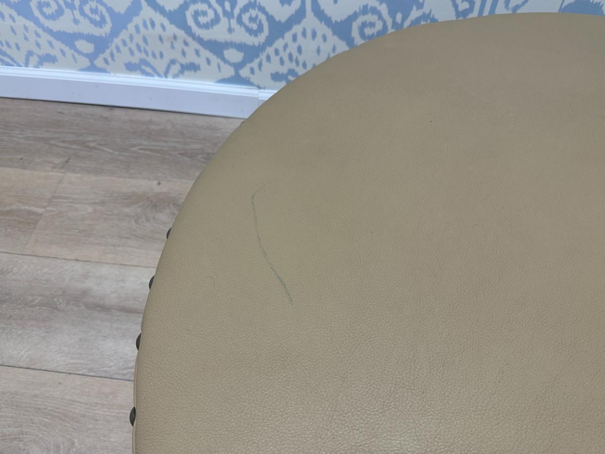Drum Leather Ottoman with Nailhead Detail
