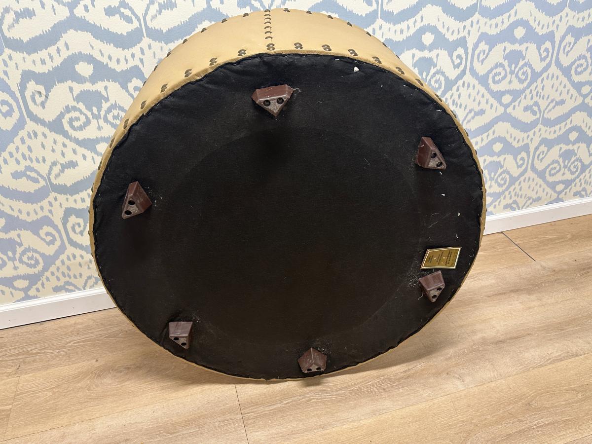 Drum Leather Ottoman with Nailhead Detail