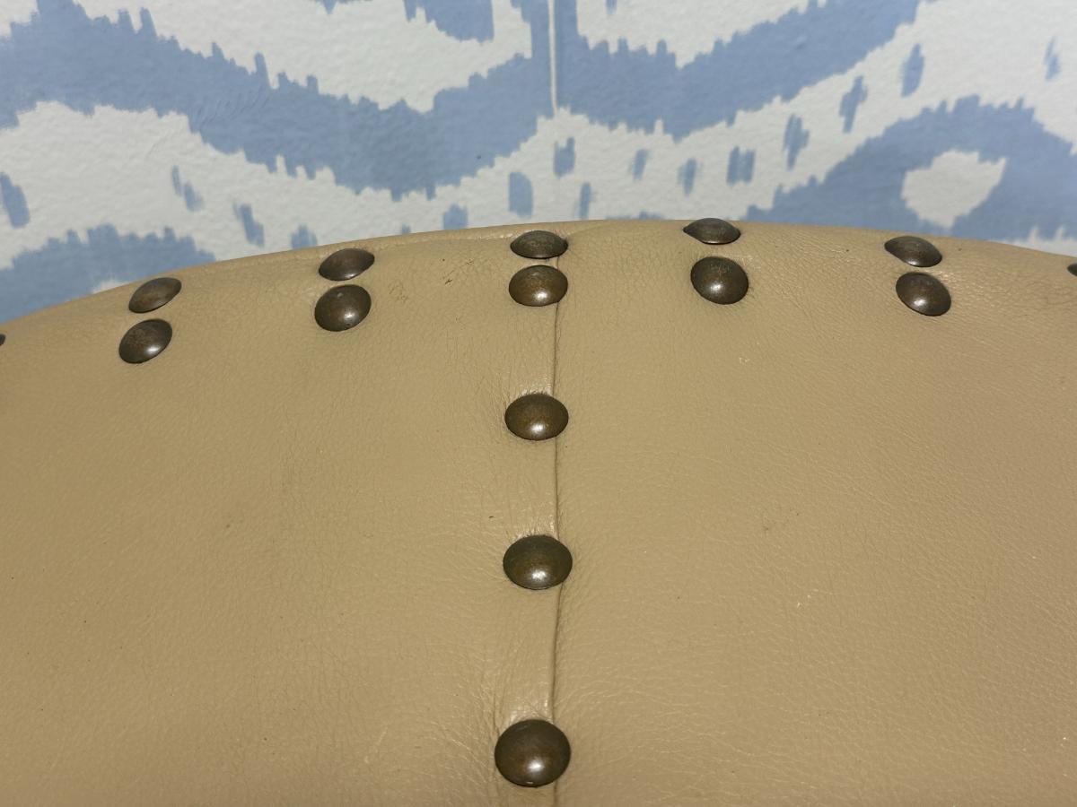 Drum Leather Ottoman with Nailhead Detail