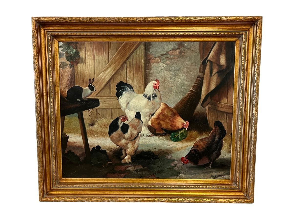Beautifully Framed Barn Scene Oil Painting by D. Mark