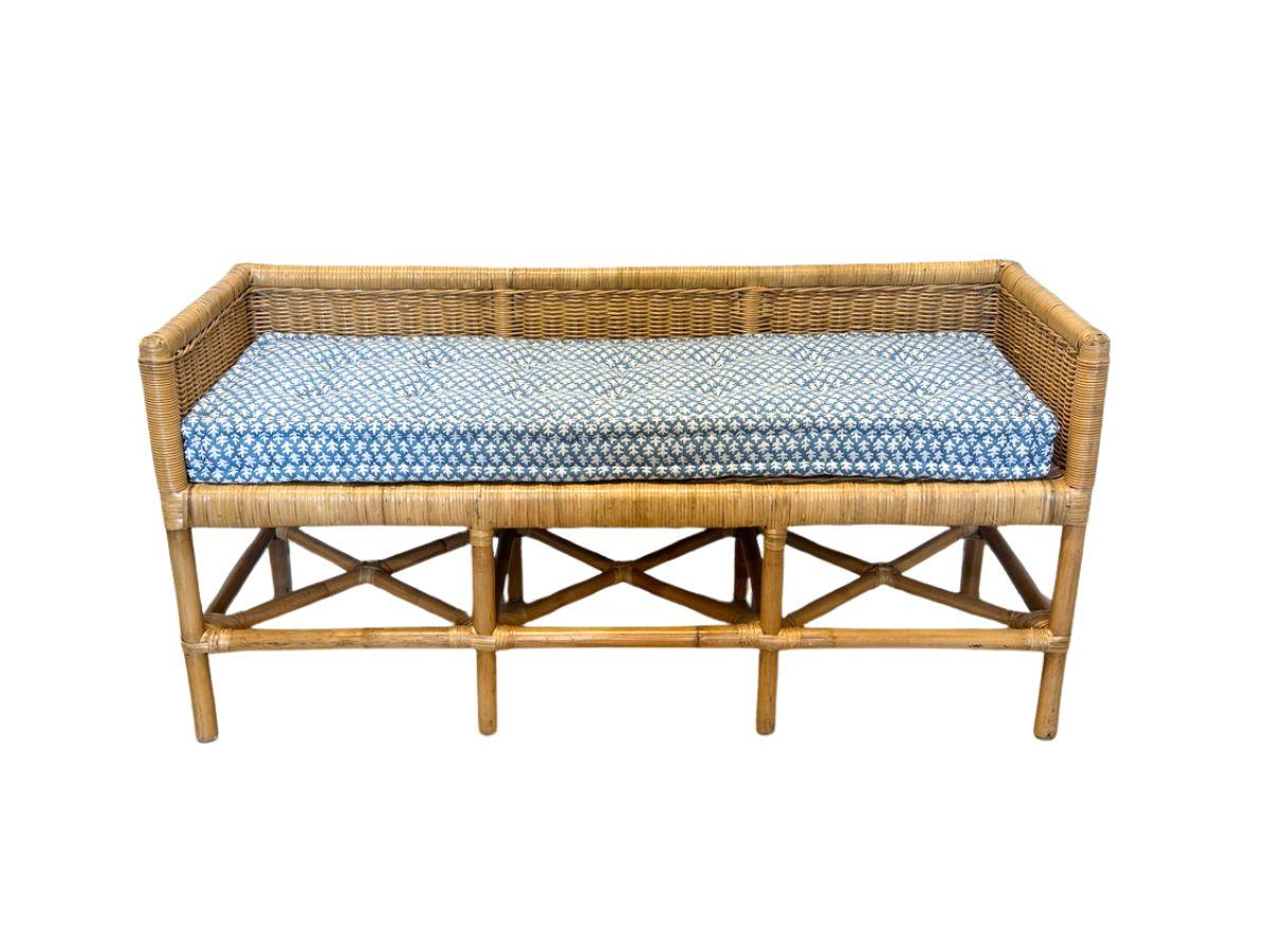 Wicker Bench with Sister Parish French Mattress Cushion