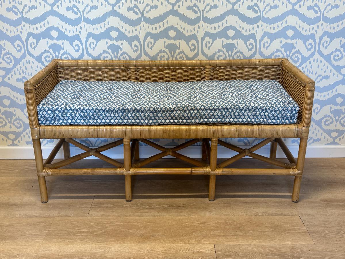 Wicker Bench with Sister Parish French Mattress Cushion
