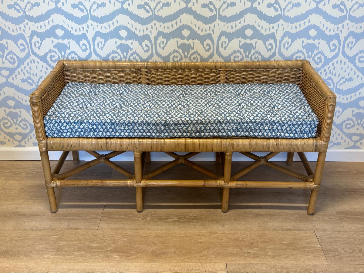 Wicker Bench with Sister Parish French Mattress Cushion