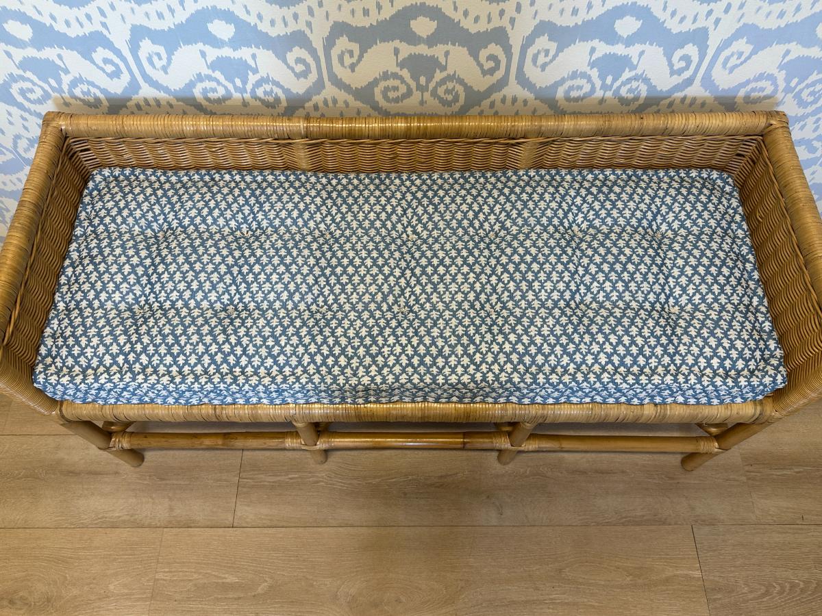 Wicker Bench with Sister Parish French Mattress Cushion
