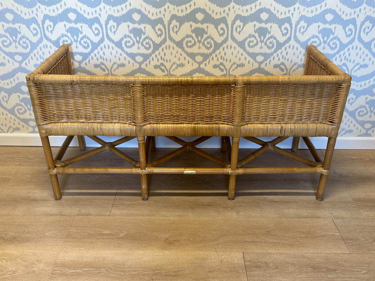 Wicker Bench with Sister Parish French Mattress Cushion