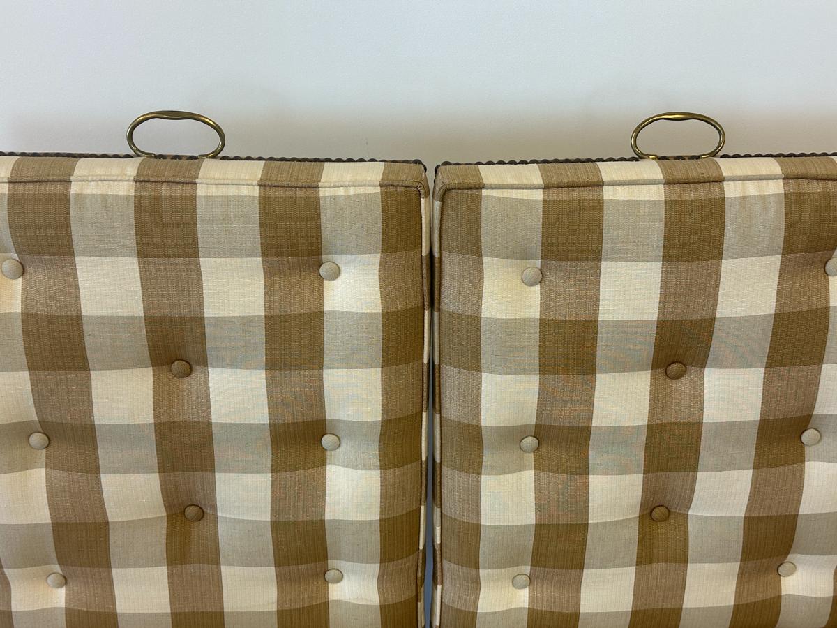 Vintage Wooden Spider Chairs and Upholstered Armchairs in Buffalo Check, Set of 6