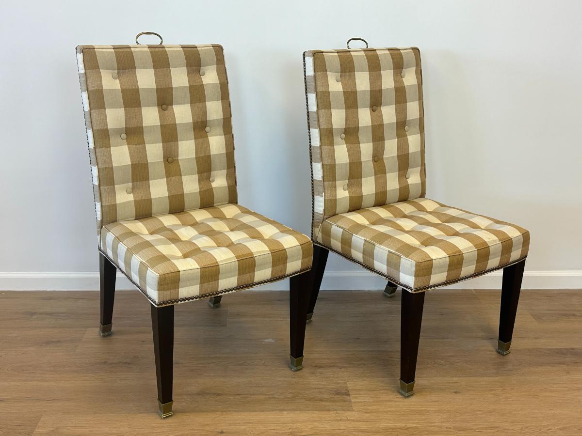 Vintage Wooden Spider Chairs and Upholstered Armchairs in Buffalo Check, Set of 6