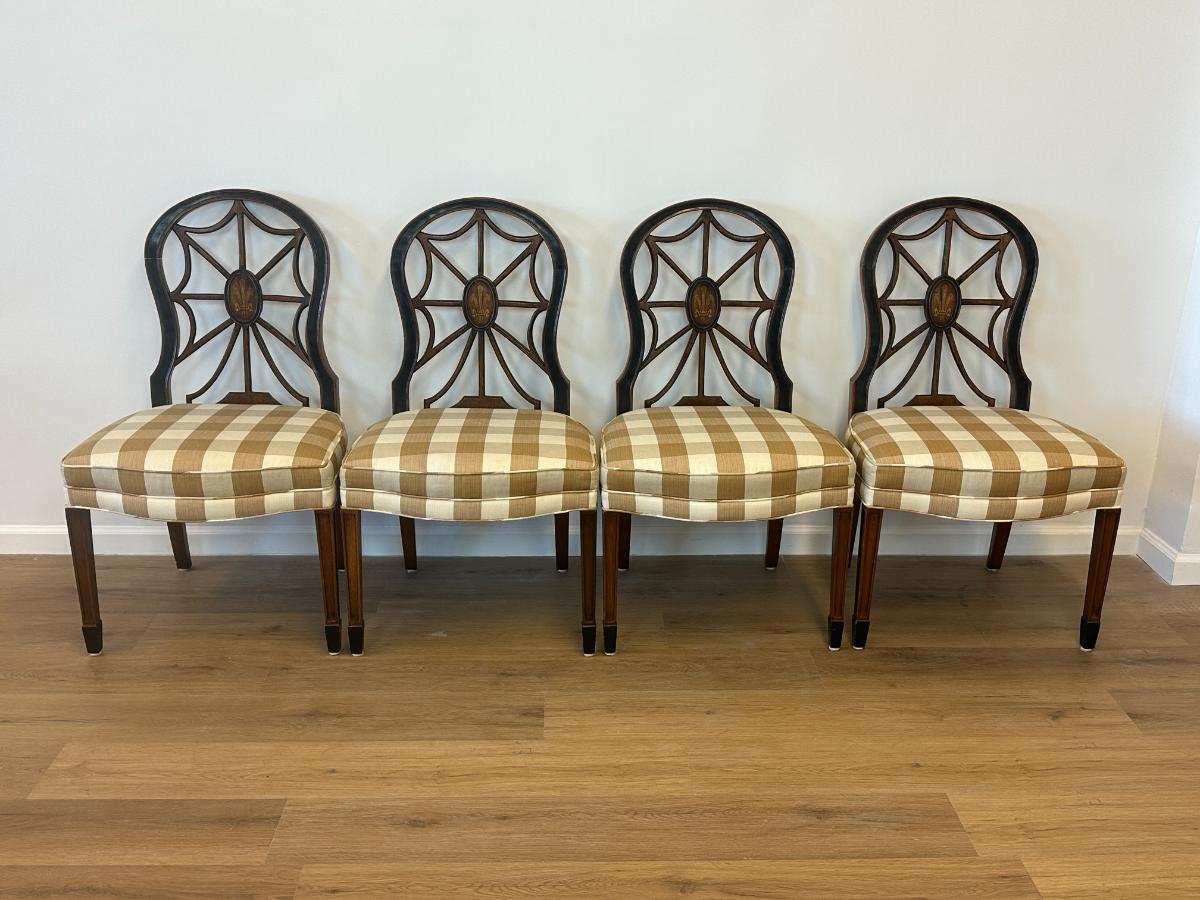 Vintage Wooden Spider Chairs and Upholstered Armchairs in Buffalo Check, Set of 6