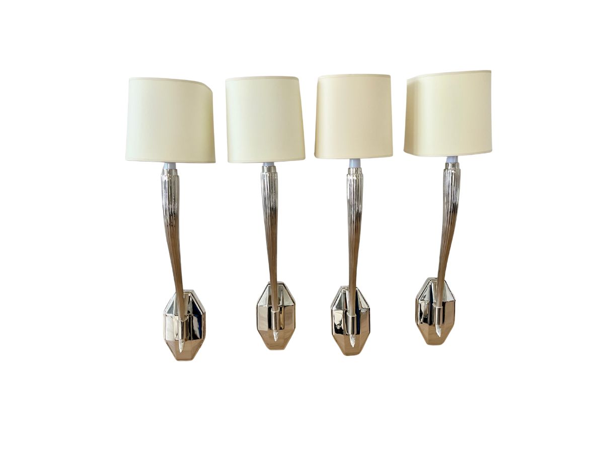 Chapman & Myers for Visual Comfort Ruhlmann Single Sconce in Polished Nickel, Set of 4