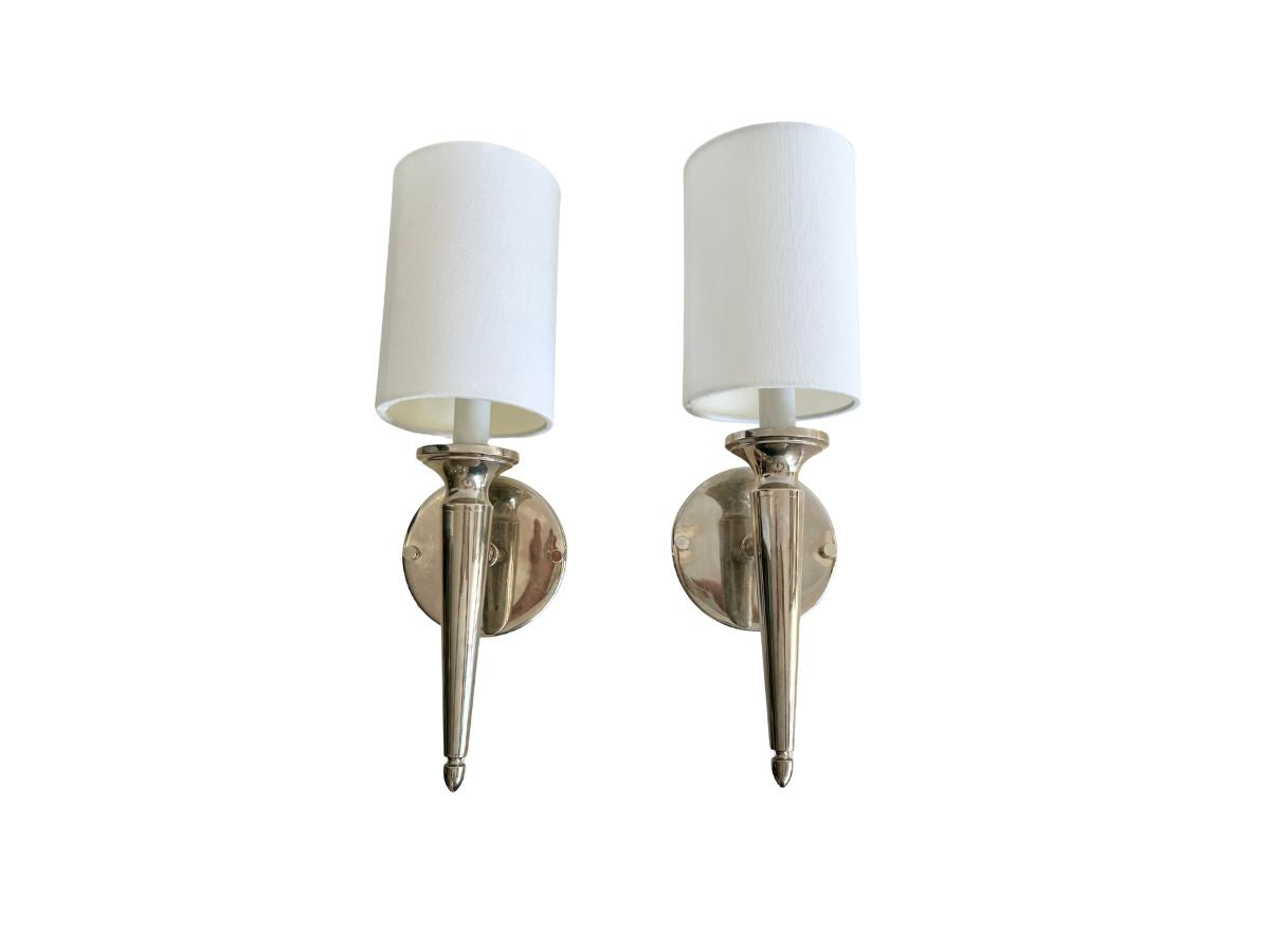 Polished Nickel Wall Sconces, Pair