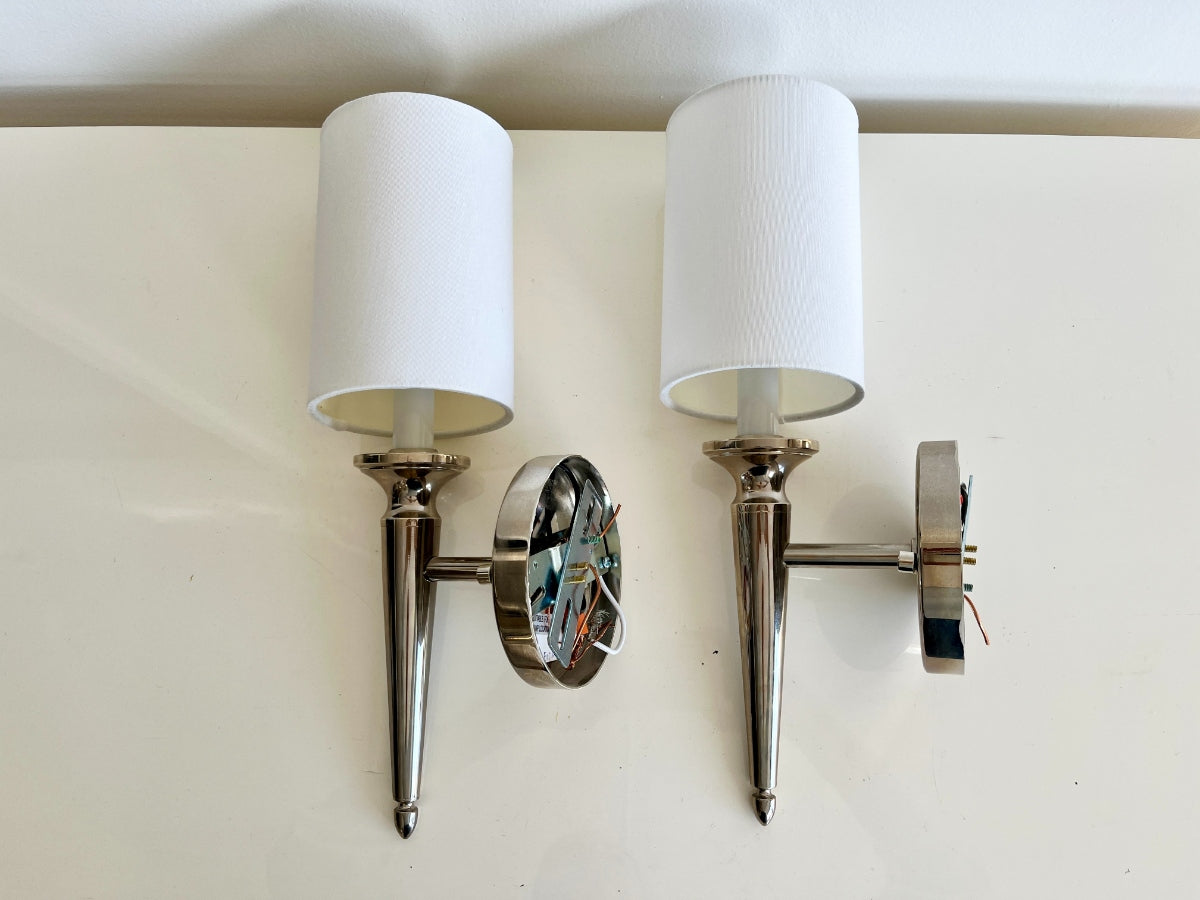 Polished Nickel Wall Sconces, Pair