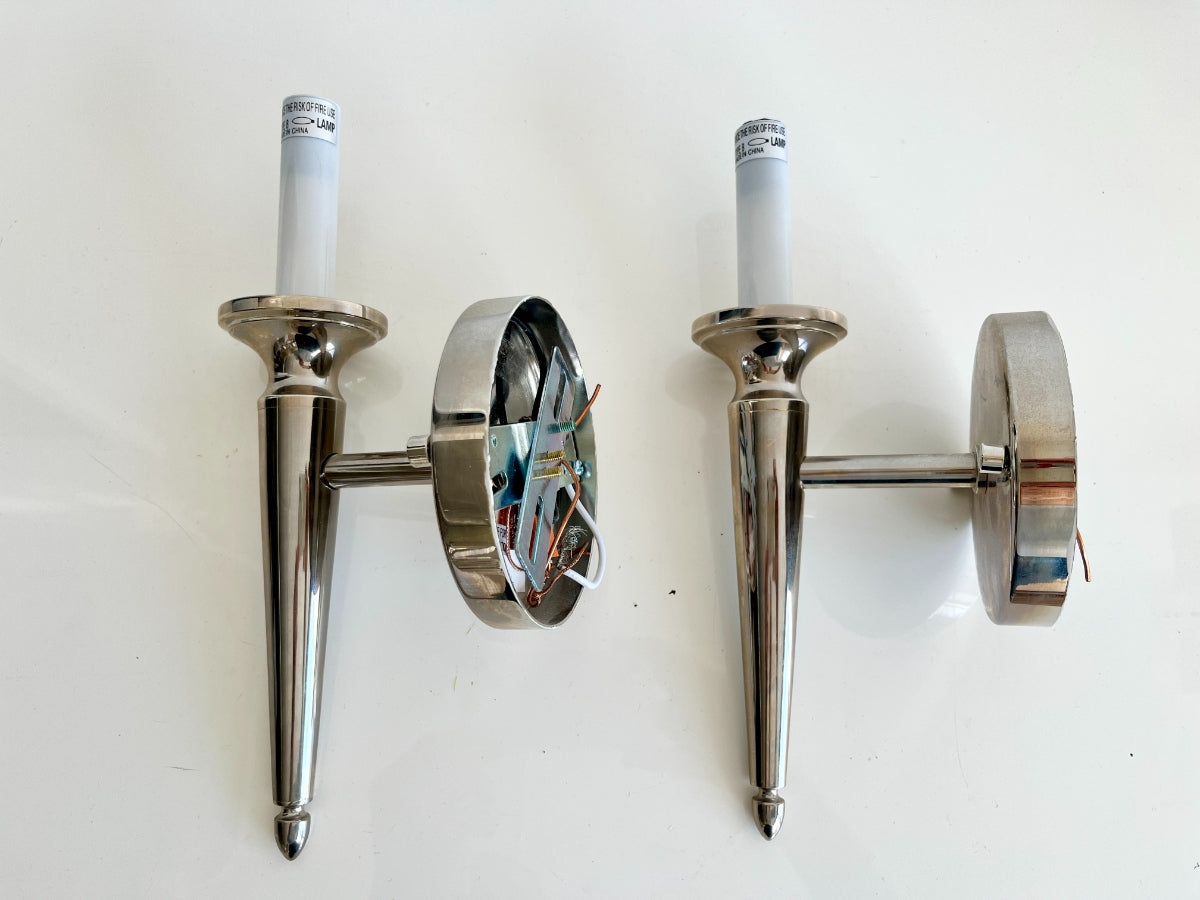 Polished Nickel Wall Sconces, Pair