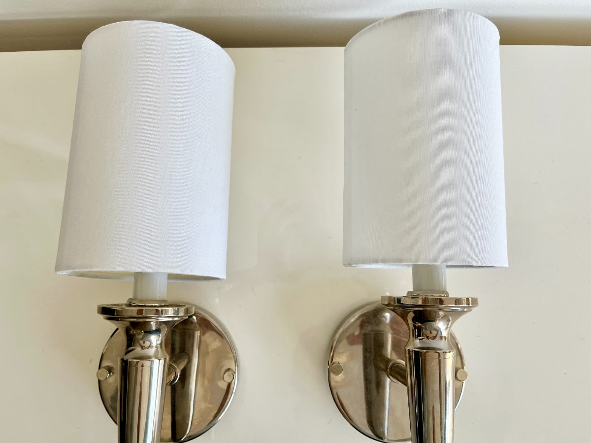 Polished Nickel Wall Sconces, Pair
