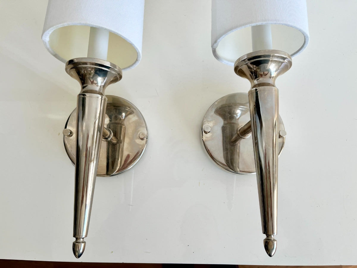 Polished Nickel Wall Sconces, Pair