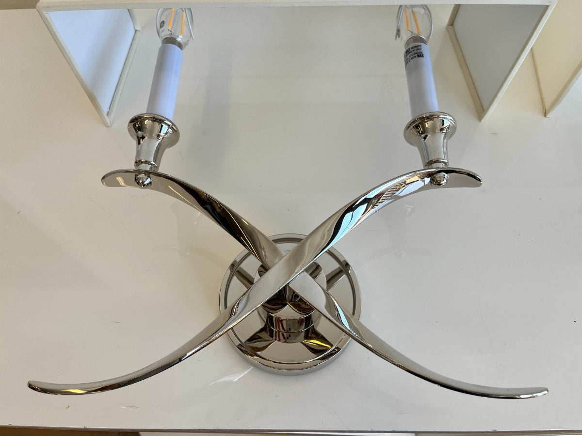 Chapman & Myers for Visual Comfort Cross Bouillotte Large Sconces in Polished Nickel, Pair