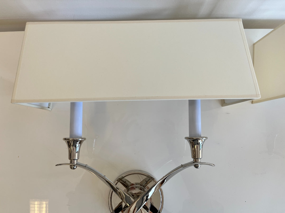 Chapman & Myers for Visual Comfort Cross Bouillotte Large Sconces in Polished Nickel, Pair
