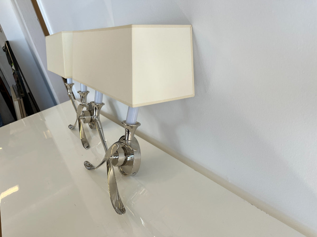 Chapman & Myers for Visual Comfort Cross Bouillotte Large Sconces in Polished Nickel, Pair