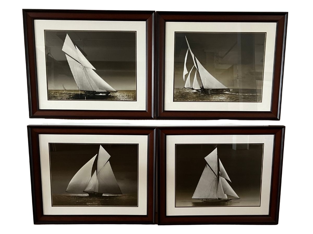 Grand-Scale Gilded Age Framed Yacht Art Prints from Adrien Linford, Set of 4