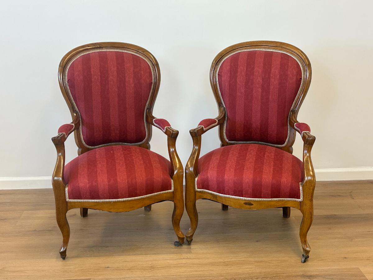 Antique French Arm Chairs, Pair