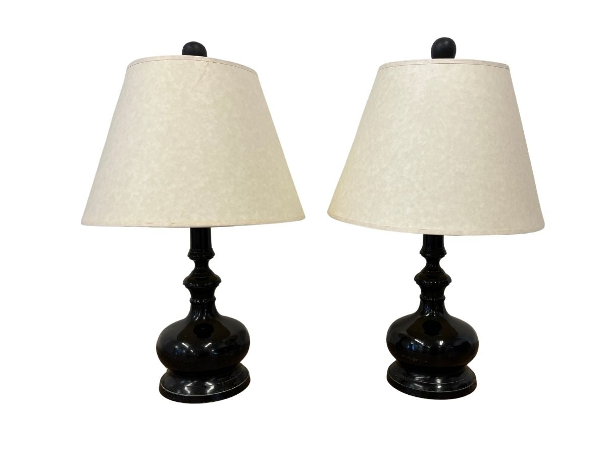 Dark Metal Table Lamps, Pair