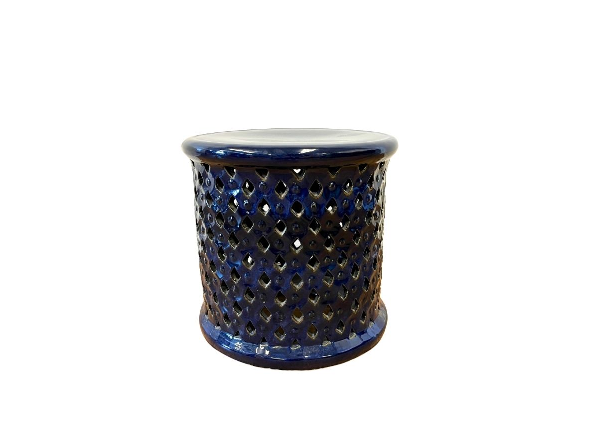 Navy Blue Glazed Lattice Garden Stool