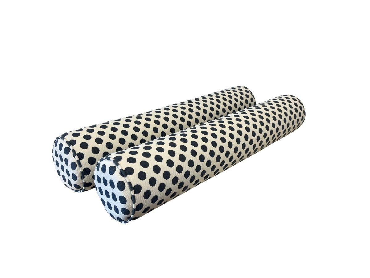 Custom Blue & White Bolster Pillows, Pair