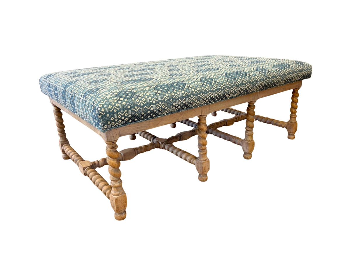 Barley Twist Cocktail Table Ottoman in Susan Deliss Criss Cross Fabric