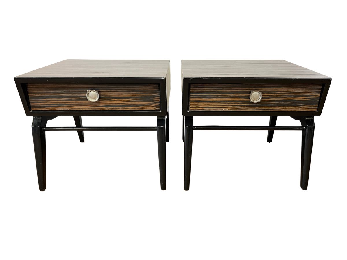 Vintage Mid-Century Modern Canted Nightstands in Macassar Ebony, Pair