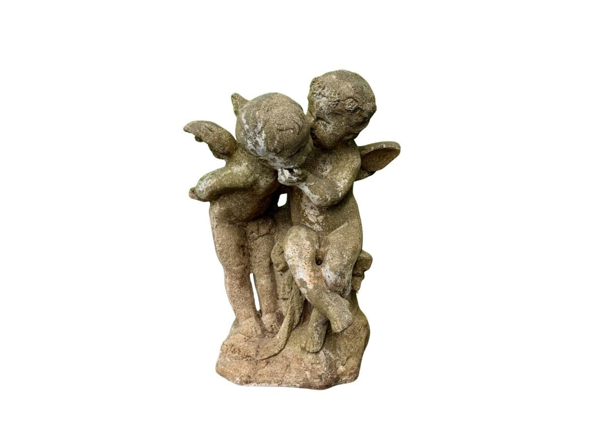 Two Cherubs Whispering Secrets Garden Statue