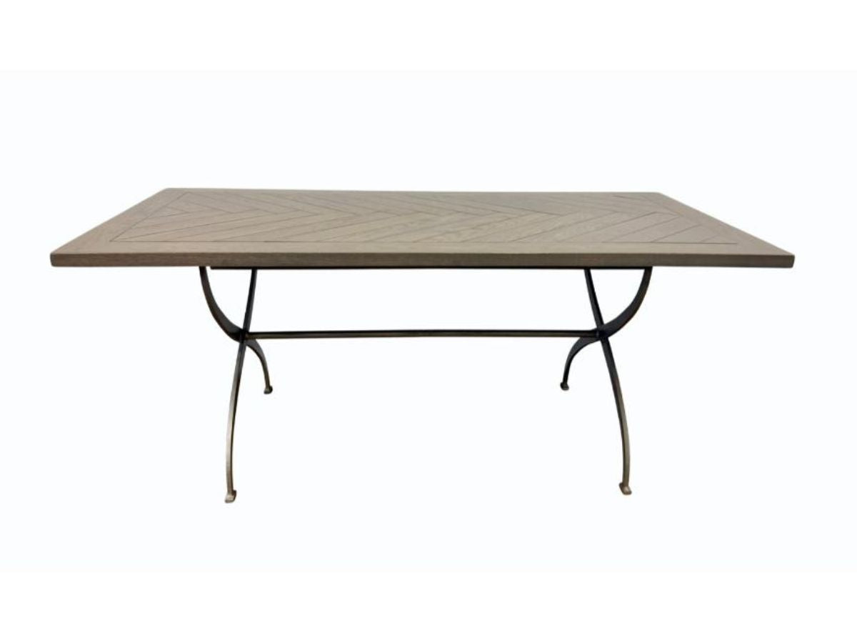 Parquet Wood Dining Table with Iron Base