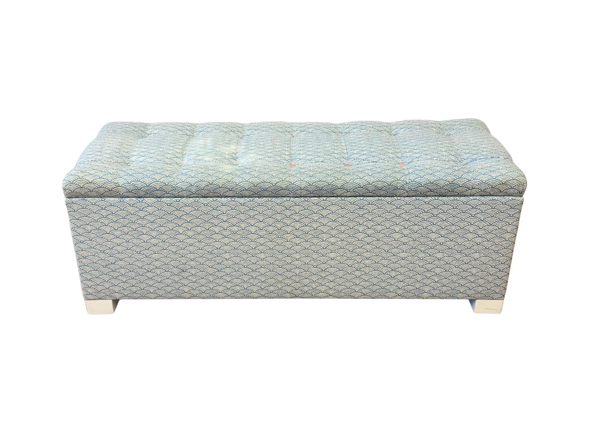 Custom Upholstered Lift Top Bench in Quadrille Lulu DK Rainbow Fabric