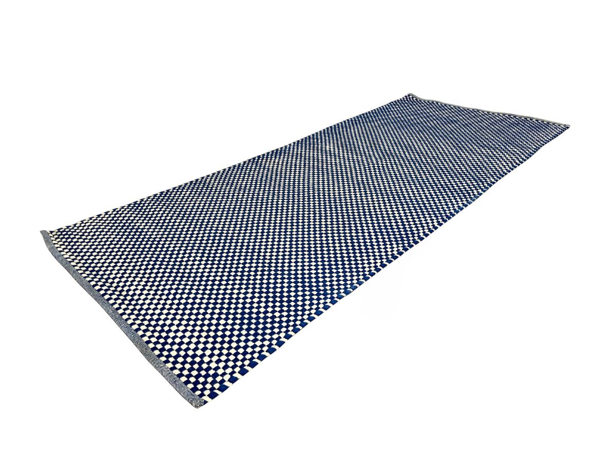 Blue and White Check Woven Rug