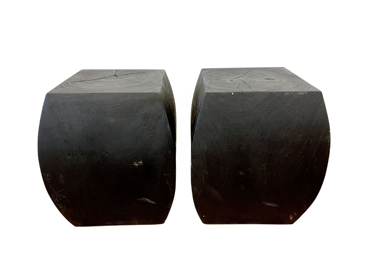 Grove Black Wooden Accent Stools, Pair