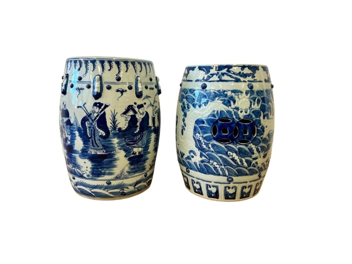 Blue and White Garden Stools