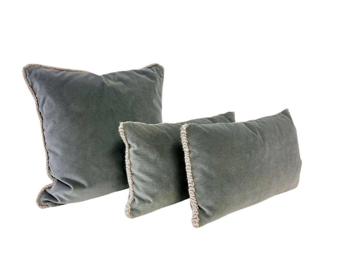 Restoration Hardware Blue Velvet Pillows, Set of Three