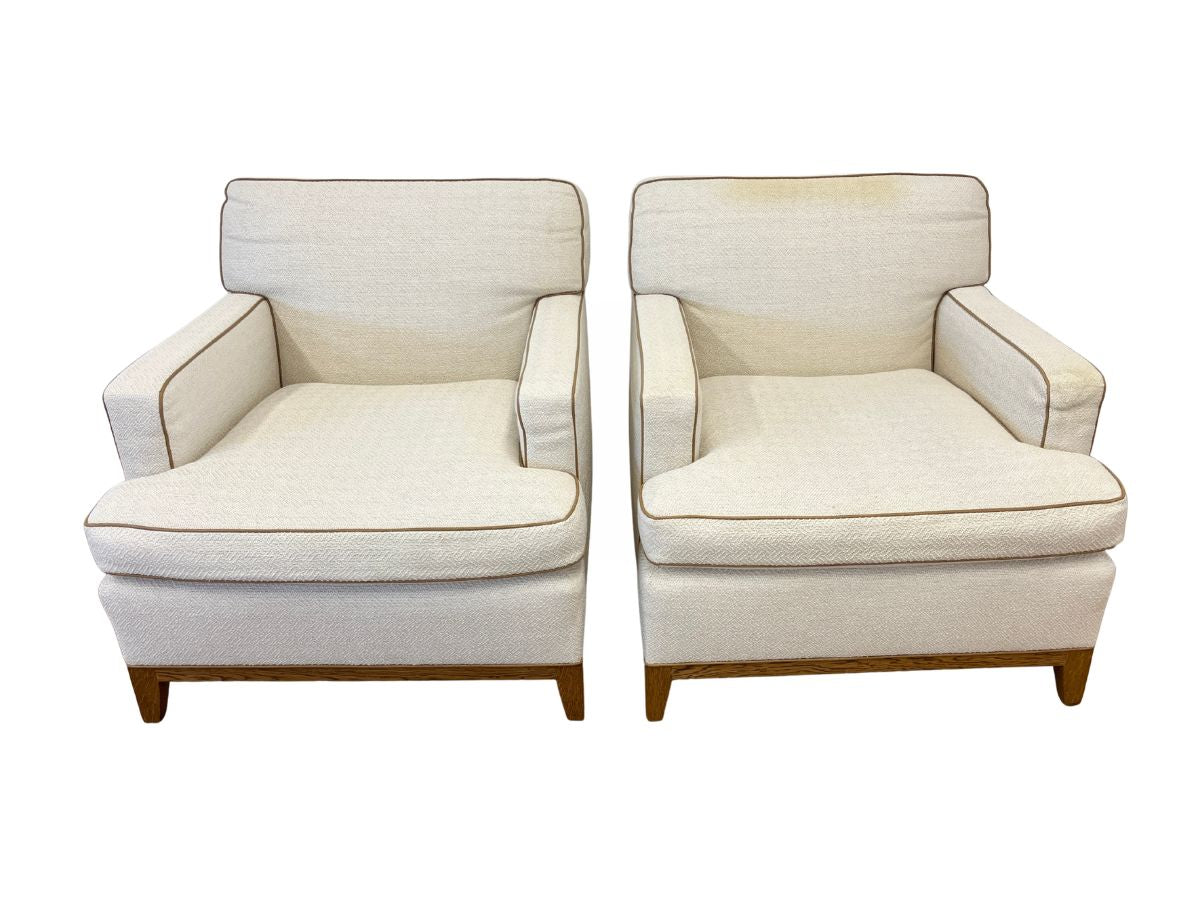 Anthony Lawrence Belfair Custom Club Chairs with Leather Trim, Pair